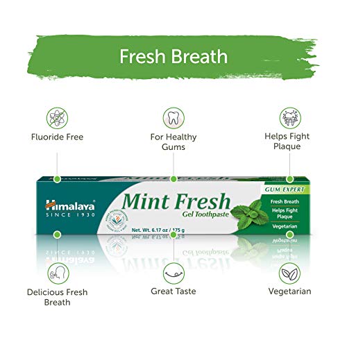 Himalaya Mint Fresh Gel Toothpaste, Fluoride Free to Reduce Plaque & Brighten Teeth, Vegetarian, 175 g (6.17 oz), 2 Pack