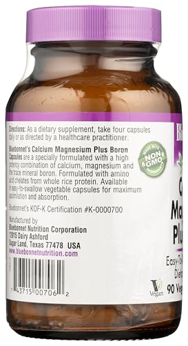 BlueBonnet Calcium Magnesium Plus Boron Vegetarian Capsules, Off White, 90 Count