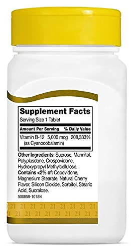 21st Century B 12 5000 Mcg Sublingual Tablets, 2 Count