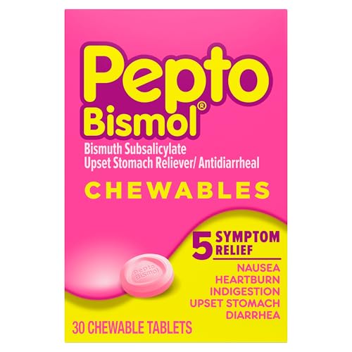 Pepto Bismol Chewable Tablets for Nausea, Heartburn, Indigestion, Upset Stomach, and Diarrhea Relief, Original Flavor, 90 Total (3 Packs of 30)