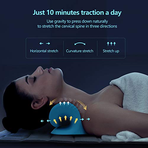 Neck Stretcher for Neck Pain Relief, Neck and Shoulder Relaxer Cervical Neck Traction Device Pillow for TMJ Pain Relief and Muscle Relax, Cervical Spine Alignment Chiropractic Pillow (Blue)