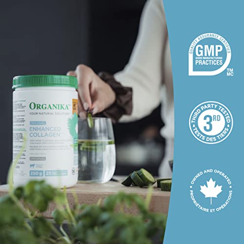 Organika Enhanced Collagen Peptides Protein Powder For Healthy Hair, Skin, Nails, Joints - Hydrolyzed For Better Absorption - Non-GMO - Unflavoured 250g