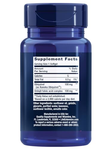 Life Extension Super Ubiquinol CoQ10 with Enhanced Mitochondrial Support, ubiquinol CoQ10, shilajit, potent heart health & cellular energy production support, ultra-absorbable, gluten-free, 60 softgel