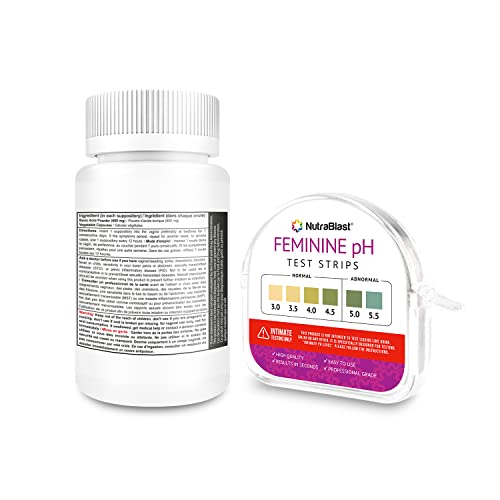 NutraBlast Boric Acid Vaginal Suppositories 600mg (30 Count) w/ Feminine pH Test Strips 3.0-5.5 (100 Tests Roll) | Monitor Intimate Health | Accurate Womens Acidity & Alkalinity