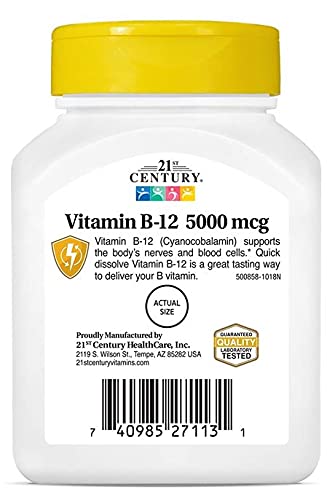 21st Century B 12 5000 Mcg Sublingual Tablets, 2 Count