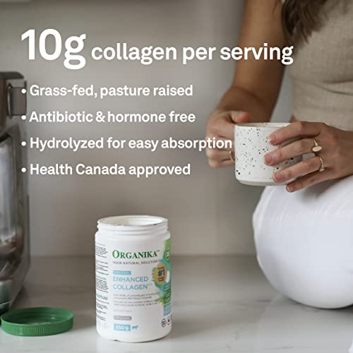 Organika Enhanced Collagen Peptides Protein Powder For Healthy Hair, Skin, Nails, Joints - Hydrolyzed For Better Absorption - Non-GMO - Unflavoured 250g