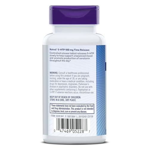 Natrol 5-HTP 100mg, Dietary Supplement Helps Support a Balanced Mood, 90 Time Release Tablets, 22-45 Day Supply