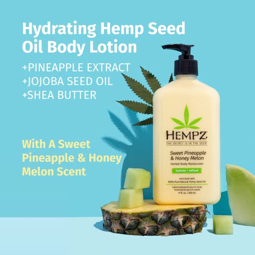 Hempz Sweet Pineapple & Honey Melon Moisturizing Skin Lotion, Natural Hemp Seed Herbal Body Moisturizer with Jojoba, Natural Extracts, Vitamin A and E, 17 oz
