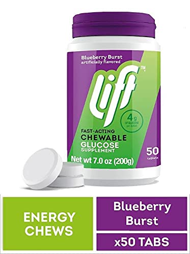 Lift | Fast-Acting Glucose Chewable Energy Tablets | Blueberry | 50 ct Jar (Pack of 1)