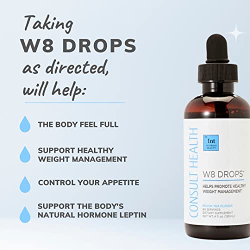 Pre-Order | Arrives in 5–10 Days – Consult Health W8 Drops – Helps Promote Healthy Weight Management - Peach Tea Flavor – 60 Servings 4 fl. oz. (1pack)