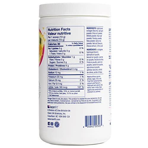 LEANFIT COLLAGEN & GREENS, Tropical Mango - 7g Grass-Fed Bovine Collagen (Type I, III) + 2 Seaweeds + 5 Leafy Greens Per Serving - 25 Servings, 257g Tub