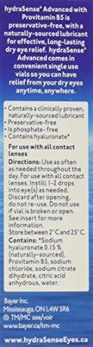hydraSense Advanced Eye Drops Single Use Vials, Fast and Long-Lasting Relief, Preservative Free, With Provitamin B5, 20 Count