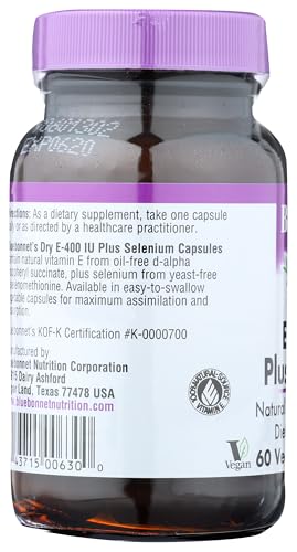 BlueBonnet Dry E-400 IU Plus Selenium Vegetarian Capsules, 60 Count