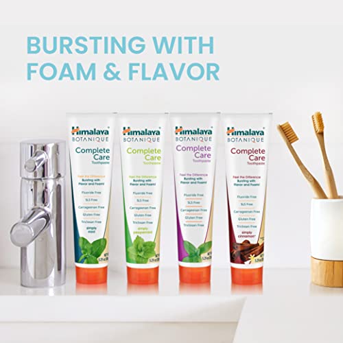 Himalaya Botanique Complete Care Toothpaste, Plaque Reducer for Brighter Teeth and Fresh Breath, Natural, Fluoride Free, SLS Free, Carrageenan Free & Gluten Free, Vegan, 150 g (5.29 oz), Variety 4 Pack