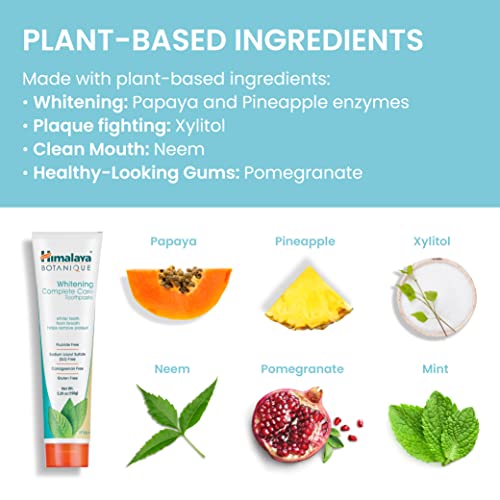 Himalaya Botanique Whitening Toothpaste, Simply Mint, Natural, Fluoride Free, SLS Free, Carrageenan Free & Gluten Free, Vegan, 150 g (5.29 oz)