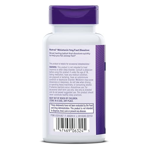 Natrol Fast Dissolve Melatonin 1 mg, Melatonin Supplements for Restful Sleep, Sleep Support for Adults, 90 Strawberry-Flavored Tablets, Up to a 90 Day Supply