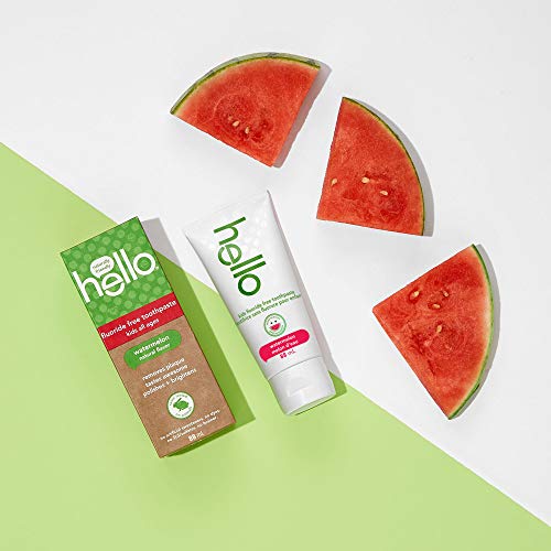 Hello Natural Watermelon Flavour Kids Fluoride Free Toothpaste, Vegan, SLS Free, Gluten Free, Safe to Swallow for Baby and Toddlers, 88 mL