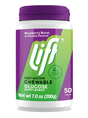 Lift | Fast-Acting Glucose Chewable Energy Tablets | Blueberry | 50 ct Jar (Pack of 1)