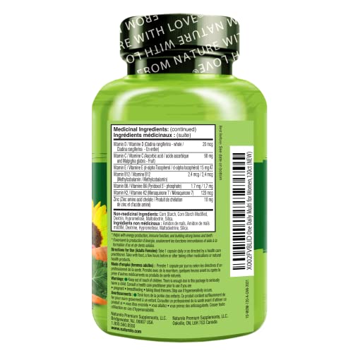 NATURELO One Daily Multivitamin for Women - Energy Support - Whole Food Supplement to Nourish Hair, Skin, Nails - Non-GMO - No Soy - Gluten Free - 120 Capsules | 4 Month Supply