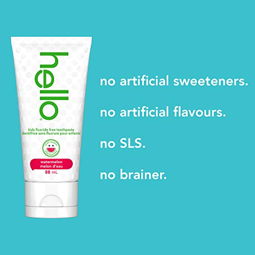 Hello Natural Watermelon Flavour Kids Fluoride Free Toothpaste, Vegan, SLS Free, Gluten Free, Safe to Swallow for Baby and Toddlers, 88 mL
