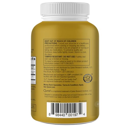Qunol Ubiquinol CoQ10 100mg Softgels, Ubiquinol - Active Form of Coenzyme Q10, Antioxidant for Heart Health, Healthy Blood Pressure Levels, Beneficial to Statin Users, 60 Count