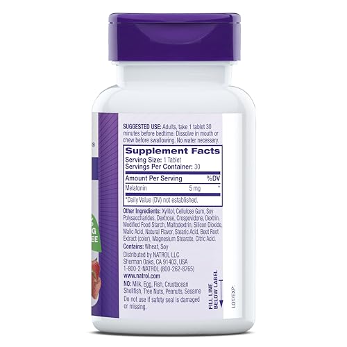 Natrol Sleep Melatonin 5mg Fast Dissolve Tablets, Nighttime Sleep Aid for Adults, 30 Strawberry-Flavored Melatonin Tablets, 30 Day Supply