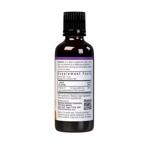 BlueBonnet Liquid Vitamin D3 Drops 400 IU, Citrus, 1 Fl Oz