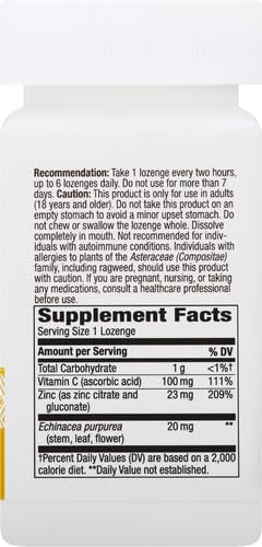 Nature's Way Zinc Lozenges with Vitamin C & Echinacea, Immune Support*, Wild Berry Flavored, 60 Lozenges (Pack of 2)
