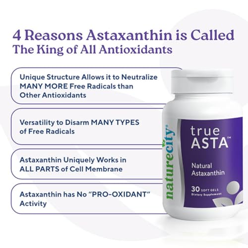 NatureCity TrueAsta 6mg Astaxanthin Supplement with AstaReal | Supports Eye, Skin, Joints, Muscles, Brain & Blood Flow | Algae Based Antioxidant Supplement | Non-GMO, Gluten Free | 30 Soft Gels