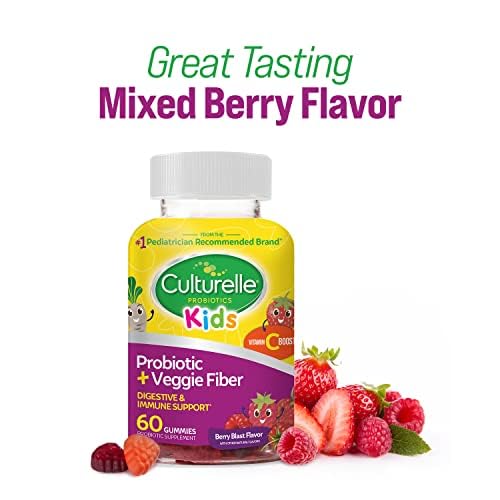 Pre-Order | Arrives in 5–10 Days – Culturelle Daily Probiotic for Kids + Veggie Fiber Gummies (Ages 3+) - 60 Count - Digestive Health & Immune Support – Berry Flavor with a Vitamin C Boost