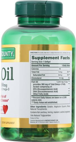 Nature's Bounty Fish Oil, Omega 3, Supports Heart Health, 1200 Mg, 120 Rapid Release Softgels