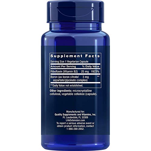 Life Extension Boron 3 mg With Riboflavin (Vitamin B2) – Supports Healthy Bones, Hormone Activity & Immune Function – Gluten-Free, Non-GMO – 100 Vegetarian Capsules