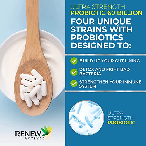 NEW! Renew Actives Probiotics 60 Billion CFU with MAKTREK Bi-Pass Technology, Probiotics Made to Survive Stomach Acid with Advanced Absorption for Digestive Health, Immunity, & 60 Capsules!