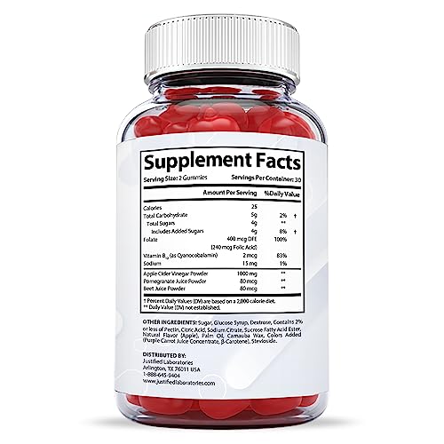 Justified Laboratories 1st Choice Keto ACV Gummies 1000MG Vegan Non GMO with Pomegranate Juice Beet Root B12 60 Gummys