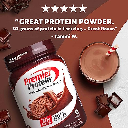 Premier Protein Powder, Chocolate Milkshake, 30g Protein, 1g Sugar, 100% Whey Protein, Keto Friendly, No Soy Ingredients, Gluten Free, 17 servings, 24.5 ounces