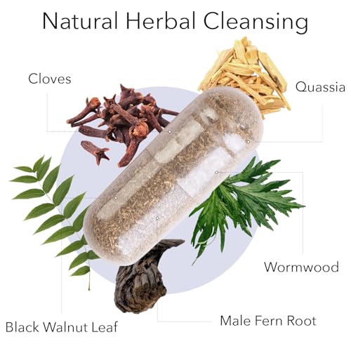 Kroeger Herb Products, Wormwood Herb, Black Walnut, Clove, Quassia, Worm Wood Detox Cleanse - Vegetarian Capsules, Non-GMO, Gluten Free, No Preservatives or Fillers - 100 Capsules, Made in USA