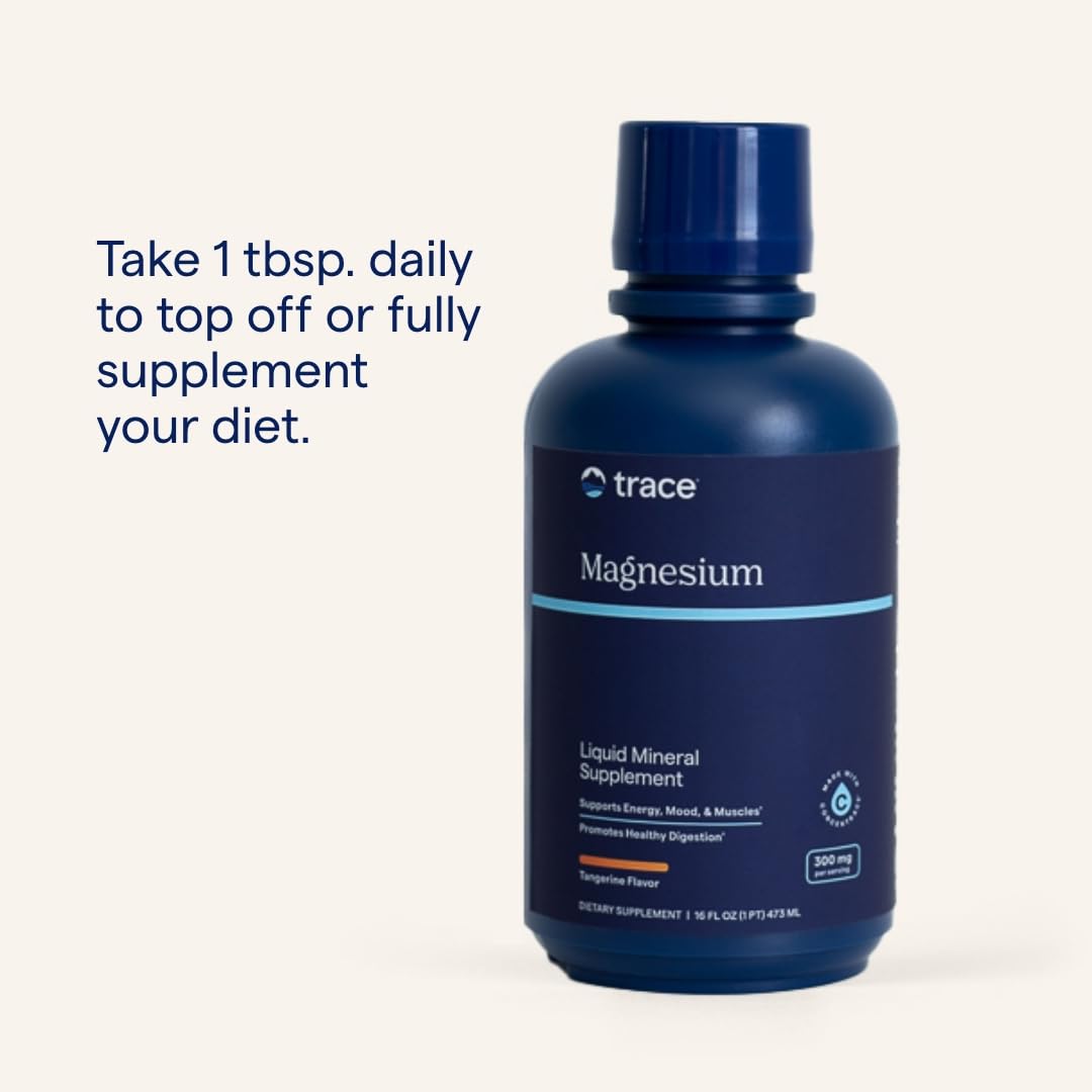 Trace Minerals Magnesium Liquid 300mg - Energy & Heart Health Support Supplement - Minerals to Aid Digestion & Hydration - Support Healthy Bones - Natural Tangerine Flavor, 16 fl oz (32 Servings)