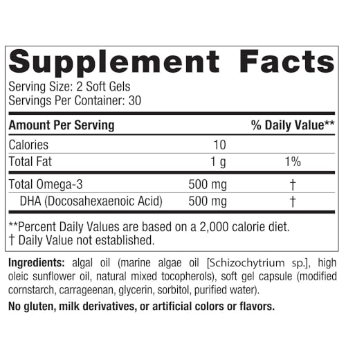Pre-Order | Arrives in 5–10 Days – Nordic Naturals Algae DHA - 60 Soft Gels - 500 mg Omega-3 DHA - Certified Vegan Algae Oil - Plant-Based DHA - Brain, Eye & Nervous System Support - Non-GMO - 30 Servings