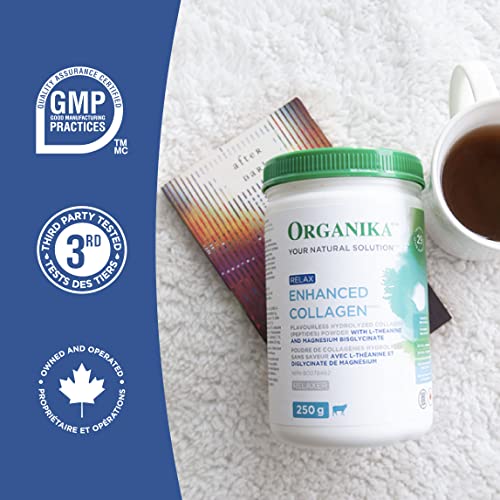Organika Enhanced Collagen Relax Powder with Magnesium Bisglycinate and L-Theanine- Provides Calming Effect, Aids in Sleep, Sustained Energy Levels Throughout the Day- 250g