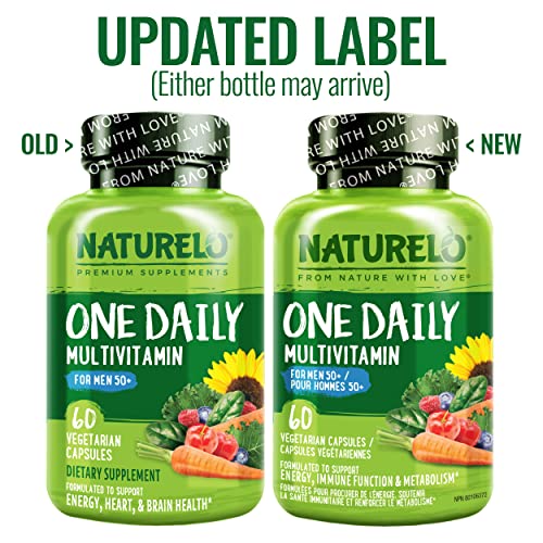 NATURELO One Daily Multivitamin for Men 50+ - with Vitamins & Minerals + Organic Whole Foods - Supplement to Boost Energy, General Health - Non-GMO - 60 Capsules | 2 Month Supply