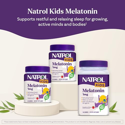 Natrol Kids Melatonin 1 mg, Dietary Supplement for Restful Sleep, Melatonin Gummies for Kids, 60 Raspberry-Flavored Gummies, Up to a 60 Day Supply