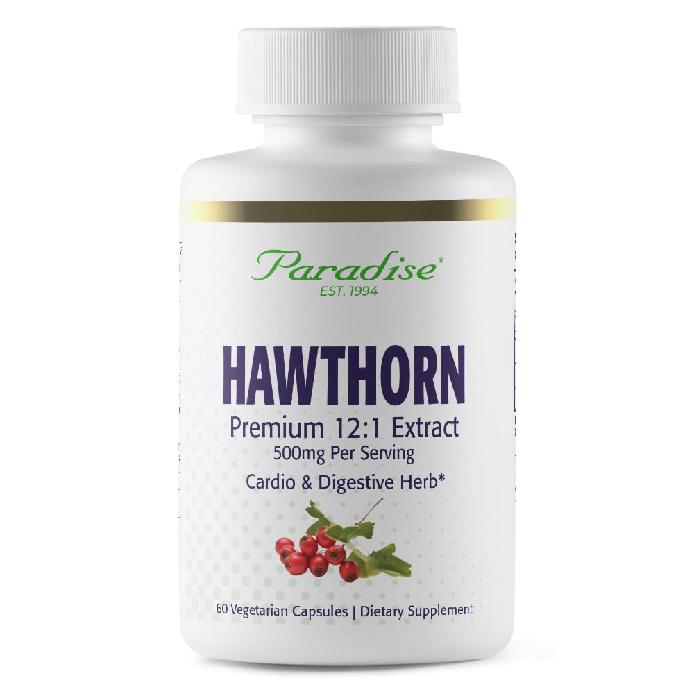 Paradise Herbs Hawthorn Berry, Active Whole Spectrum Extract, Super Potent, Ultra Pure, Vegan, Non-GMO, Gluten Free, 60 Vegetarian Capsules