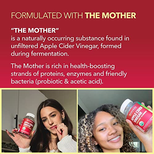 Organic Apple Cider Vinegar Gummies with The Mother | Metabolism Control & Detox to Boost Digestion | 60 Vegan & Non-GMO ACV Gummies | Tasty Natural Apple Flavor