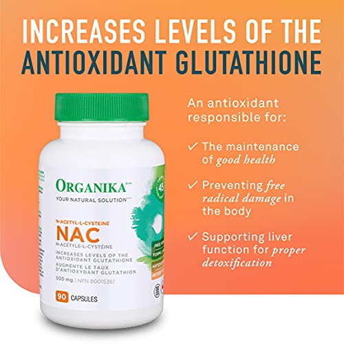 Organika NAC (N-Acetyl-L-Cysteine) 500mg- Supports Antioxidant Glutathione Levels, Immune System Support, Liver and Detox Support- 180caps