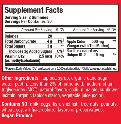 HUM Pro ACV Gummies -100% Organic Apple Cider Vinegar with The Mother, Probiotics for Digestive Health & B12 for Metabolism Support
