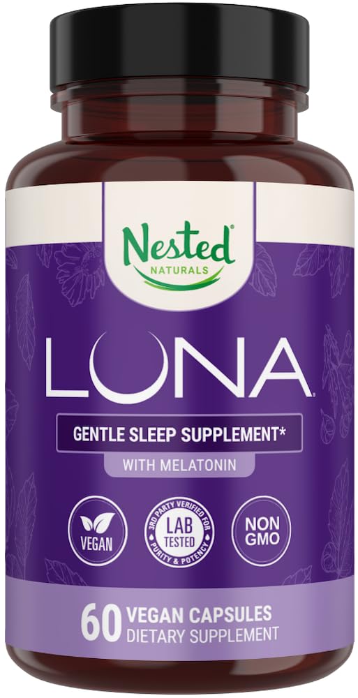 Nested Naturals Luna Sleep Aid - Non-Habit Forming Natural Sleeping Pills for Adults with Naturally Sourced Ingredients - Valerian Root, Melatonin, Chamomile, Lemon Balm, and More - 60 Vegan Capsules