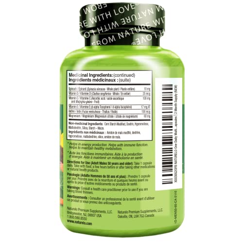 NATURELO One Daily Multivitamin for Men 50+ - with Vitamins & Minerals + Organic Whole Foods - Supplement to Boost Energy, General Health - Non-GMO - 60 Capsules | 2 Month Supply