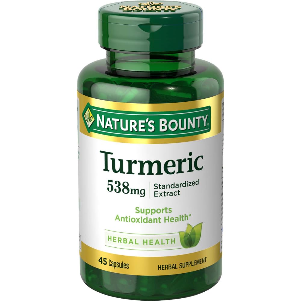 Nature's Bounty Turmeric Pills and Herbal Health Supplement, Supports Joint Pain Relief and Antioxidant Health, 538mg, 45 Capsules