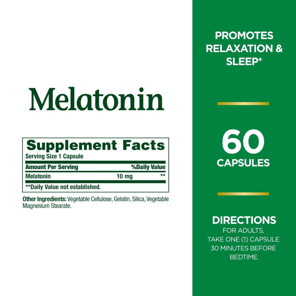 Nature's Bounty Melatonin, 100% Drug-Free Sleep Aid, Dietary Supplement, 10 mg, 60 Count (Pack of 2)