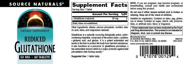 Pre-Order | Arrives in 5–10 Days – Source Naturals Glutathione, Supplement for Liver Support* - 50mg - 60 Tablets